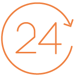 An orange flat line icon depicts the number 24 with a circular arrow around it.