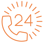 An orange flat line icon depicts a phone with the number 