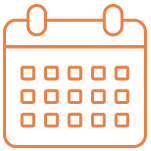 An orange flat line icon depicts a calendar.