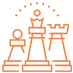 An orange flat line icon depicts three chess pieces.