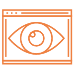 An orange flat line icon depicts an eye inside a computer window.