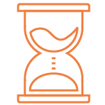 An orange flat line icon depicts an hourglass.