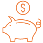 An orange flat line icon depicts a piggy bank.