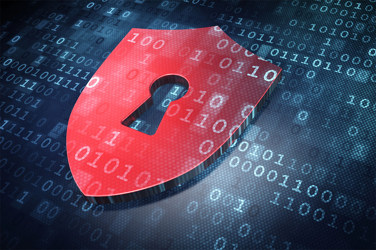 Zero Trust Concept Red shield with keyhole on digital code background, symbolizing Philadelphia cybersecurity.