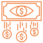 An illustration of a dollar bill with an eye in the center, from which dollar signs are falling down in a cascading manner.