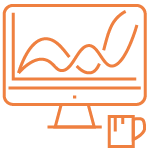 An illustration of a computer monitor displaying a fluctuating line graph, accompanied by a cup beside it.