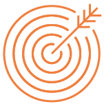 An orange target symbol with concentric circles and an arrow hitting the center.