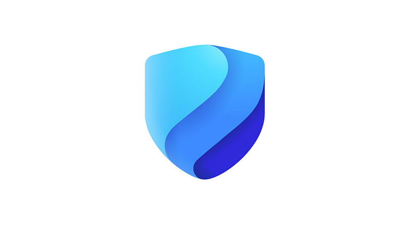 A stylized shield icon comprised of gradient shades of blue, featuring smooth curves and a modern design.