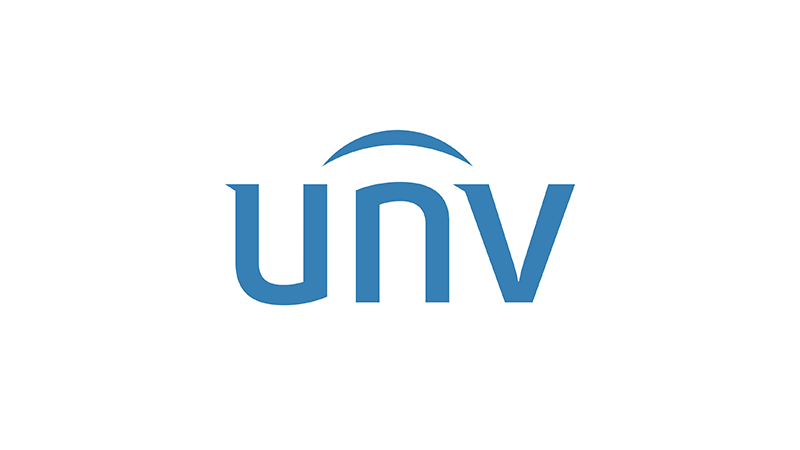 Logo of UNV in blue letters, featuring a stylized arc above the letters 