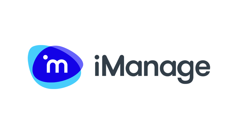 Logo of iManage featuring a stylized blue and purple “m” symbol and the text 