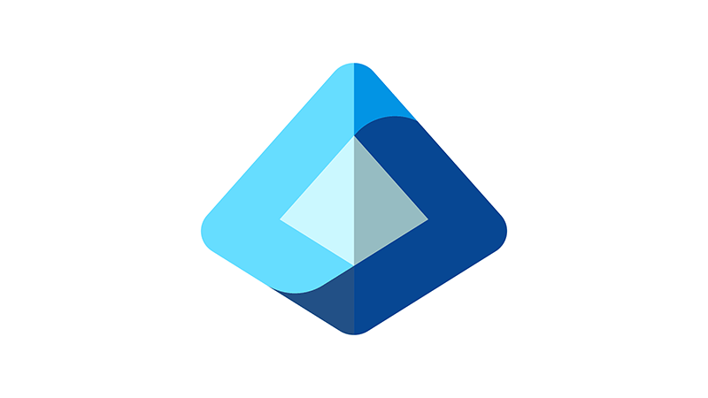 A stylized blue and turquoise diamond-shaped logo with varying shades of blue and a light blue triangle in the center, set against a white background.