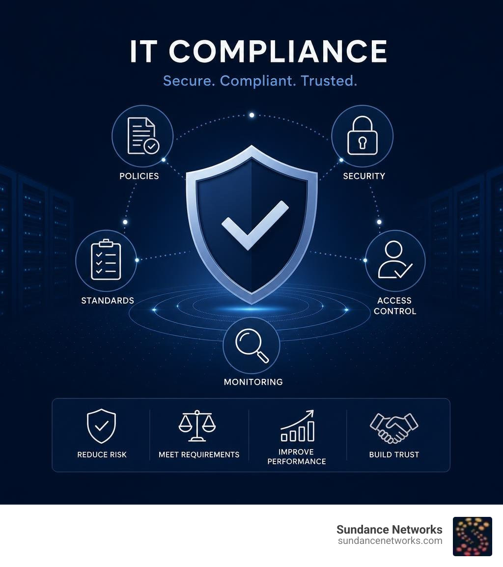 IT compliance secure digital infrastructure with compliance badges
